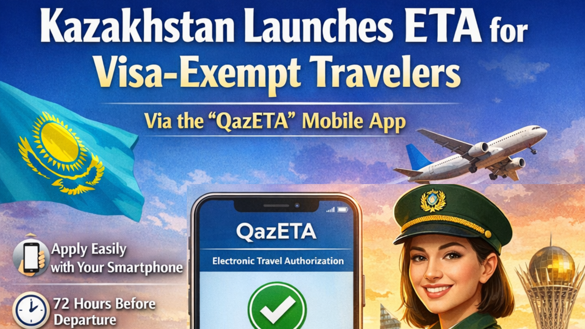 Kazakhstan Launches ETA for Visa-Exempt Travelers Through the QazETA Mobile App